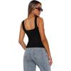 image:imageXIEERDUO Womens Square Neck Fitted Tank Tops Double Layer Seamless Slim Fit Shirts 2025 Basic Spring SummerA Cropped Tank Top Black