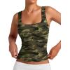 image:imageXIEERDUO Womens Square Neck Fitted Tank Tops Double Layer Seamless Slim Fit Shirts 2025 Basic Spring SummerA Cropped Tank Top Camo
