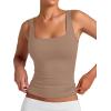 image:imageXIEERDUO Womens Square Neck Fitted Tank Tops Double Layer Seamless Slim Fit Shirts 2025 Basic Spring SummerA Cropped Tank Top Khaki