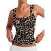 image:imageXIEERDUO Womens Square Neck Fitted Tank Tops Double Layer Seamless Slim Fit Shirts 2025 Basic Spring SummerA Cropped Tank Top Leopard