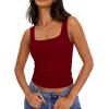 image:imageXIEERDUO Womens Square Neck Fitted Tank Tops Double Layer Seamless Slim Fit Shirts 2025 Basic Spring SummerA Cropped Tank Top Red