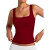 image:imageXIEERDUO Womens Square Neck Fitted Tank Tops Double Layer Seamless Slim Fit Shirts 2025 Basic Spring SummerA Cropped Tank Top Red