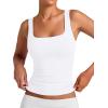 image:imageXIEERDUO Womens Square Neck Fitted Tank Tops Double Layer Seamless Slim Fit Shirts 2025 Basic Spring SummerA Cropped Tank Top White