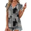 image:imageXIEERDUO Womens Summer Tops Short Sleeve Shrits 2026 Trendy V Neck Spring Outfits Beach Vacation ClothesPatternedgrey Print