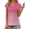image:imageXIEERDUO Womens Summer Tops Short Sleeve Shrits 2026 Trendy V Neck Spring Outfits Beach Vacation ClothesPatternedpink Gradient