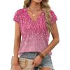 image:imageXIEERDUO Womens Summer Tops Short Sleeve Shrits 2026 Trendy V Neck Spring Outfits Beach Vacation ClothesPatternedpink Gradient