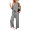image:imageXIEERDUO Two Piece Sets for Women Summer Vacation Travel Outfits V Neck Lounge Matching SetsGrey