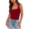 image:imageXIEERDUO Womens Square Neck Fitted Tank Tops Double Layer Seamless Slim Fit Shirts 2025 Basic Spring SummerA Cropped Tank Top Red
