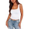 image:imageXIEERDUO Womens Square Neck Fitted Tank Tops Double Layer Seamless Slim Fit Shirts 2025 Basic Spring SummerA Cropped Tank Top White