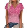 image:imageXIEERDUO Womens Summer Tops Short Sleeve Shrits 2026 Trendy V Neck Spring Outfits Beach Vacation ClothesPatternedpink Gradient