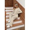 image:imageXIEERDUO Womens 2 Piece Outfits 2023 Sweater Knit Lounge Pajamas Sets Long Sleeve with Buttons Side Tops and Wide Legs PantsApricot