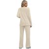 image:imageXIEERDUO Womens 2 Piece Outfits 2023 Sweater Knit Lounge Pajamas Sets Long Sleeve with Buttons Side Tops and Wide Legs PantsApricot