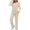 image:imageXIEERDUO Womens 2 Piece Outfits 2023 Sweater Knit Lounge Pajamas Sets Long Sleeve with Buttons Side Tops and Wide Legs PantsApricot