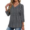 image:imageXIEERDUO 34 Length Sleeve Womens Tops V Neck T Shirts Summer Clothes Basic Blouses Dressy Casual 2026 Spring OutfitsPatternedblack Striped