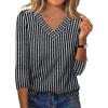 image:imageXIEERDUO 34 Length Sleeve Womens Tops V Neck T Shirts Summer Clothes Basic Blouses Dressy Casual 2026 Spring OutfitsPatternedblack Striped