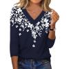 image:imageXIEERDUO 34 Length Sleeve Womens Tops V Neck T Shirts Summer Clothes Basic Blouses Dressy Casual 2026 Spring OutfitsPatternedblue Floral