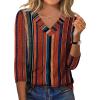 image:imageXIEERDUO 34 Length Sleeve Womens Tops V Neck T Shirts Summer Clothes Basic Blouses Dressy Casual 2026 Spring OutfitsPatternedboho Brown Striped