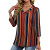 image:imageXIEERDUO 34 Length Sleeve Womens Tops V Neck T Shirts Summer Clothes Basic Blouses Dressy Casual 2026 Spring OutfitsPatternedboho Brown Striped