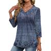image:imageXIEERDUO 34 Length Sleeve Womens Tops V Neck T Shirts Summer Clothes Basic Blouses Dressy Casual 2026 Spring OutfitsPatternedboho Navy