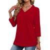 image:imageXIEERDUO 34 Length Sleeve Womens Tops V Neck T Shirts Summer Clothes Basic Blouses Dressy Casual 2026 Spring OutfitsRed