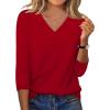 image:imageXIEERDUO 34 Length Sleeve Womens Tops V Neck T Shirts Summer Clothes Basic Blouses Dressy Casual 2026 Spring OutfitsRed