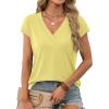 image:imageXIEERDUO Womens Summer Tops Short Sleeve Shrits 2026 Trendy V Neck Spring Outfits Beach Vacation ClothesButter Yellow