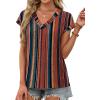 image:imageXIEERDUO Womens Summer Tops Short Sleeve Shrits 2026 Trendy V Neck Spring Outfits Beach Vacation ClothesPatternedboho Brown Striped