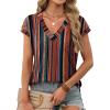 image:imageXIEERDUO Womens Summer Tops Short Sleeve Shrits 2026 Trendy V Neck Spring Outfits Beach Vacation ClothesPatternedboho Brown Striped