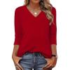 image:imageXIEERDUO 34 Length Sleeve Womens Tops V Neck T Shirts Summer Clothes Basic Blouses Dressy Casual 2026 Spring OutfitsRed