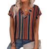 image:imageXIEERDUO Womens Summer Tops Short Sleeve Shrits 2026 Trendy V Neck Spring Outfits Beach Vacation ClothesPatternedboho Brown Striped