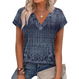 image:imageXIEERDUO Womens Summer Tops Short Sleeve Shrits 2026 Trendy V Neck Spring Outfits Beach Vacation ClothesPatternedboho Navy