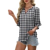 image:imageXIEERDUO Blouses for Women Dressy Casual 34 Length Sleeve Womens Tops V Neck T Shirts with Smocked CuffsBlack Grid