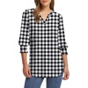 image:imageXIEERDUO Blouses for Women Dressy Casual 34 Length Sleeve Womens Tops V Neck T Shirts with Smocked CuffsBlack Grid
