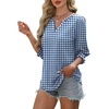 image:imageXIEERDUO Blouses for Women Dressy Casual 34 Length Sleeve Womens Tops V Neck T Shirts with Smocked CuffsBlue Stripes