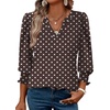 image:imageXIEERDUO Blouses for Women Dressy Casual 34 Length Sleeve Womens Tops V Neck T Shirts with Smocked CuffsBrown Dot