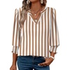 image:imageXIEERDUO Blouses for Women Dressy Casual 34 Length Sleeve Womens Tops V Neck T Shirts with Smocked CuffsBrown Stripes