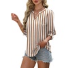 image:imageXIEERDUO Blouses for Women Dressy Casual 34 Length Sleeve Womens Tops V Neck T Shirts with Smocked CuffsBrown Stripes