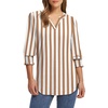 image:imageXIEERDUO Blouses for Women Dressy Casual 34 Length Sleeve Womens Tops V Neck T Shirts with Smocked CuffsBrown Stripes