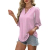 image:imageXIEERDUO Blouses for Women Dressy Casual 34 Length Sleeve Womens Tops V Neck T Shirts with Smocked CuffsPink Stripes
