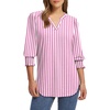 image:imageXIEERDUO Blouses for Women Dressy Casual 34 Length Sleeve Womens Tops V Neck T Shirts with Smocked CuffsPink Stripes