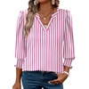 image:imageXIEERDUO Blouses for Women Dressy Casual 34 Length Sleeve Womens Tops V Neck T Shirts with Smocked CuffsPink Stripes