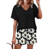 image:imageXIEERDUO Lounge Sets for Women Shorts Lightweight Summer Pajamas Set Sleepwear 2 Piece Sets Airport Vacation OutfitsBlack Floral
