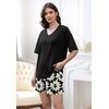 image:imageXIEERDUO Lounge Sets for Women Shorts Lightweight Summer Pajamas Set Sleepwear 2 Piece Sets Airport Vacation OutfitsBlack Floral