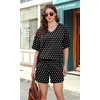 image:imageXIEERDUO Lounge Sets for Women Shorts Lightweight Summer Pajamas Set Sleepwear 2 Piece Sets Airport Vacation OutfitsBlack Spots