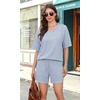 image:imageXIEERDUO Lounge Sets for Women Shorts Lightweight Summer Pajamas Set Sleepwear 2 Piece Sets Airport Vacation OutfitsBlue Stripes
