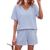 image:imageXIEERDUO Lounge Sets for Women Shorts Lightweight Summer Pajamas Set Sleepwear 2 Piece Sets Airport Vacation OutfitsBlue Stripes