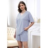 image:imageXIEERDUO Lounge Sets for Women Shorts Lightweight Summer Pajamas Set Sleepwear 2 Piece Sets Airport Vacation OutfitsBlue Stripes