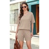 image:imageXIEERDUO Lounge Sets for Women Shorts Lightweight Summer Pajamas Set Sleepwear 2 Piece Sets Airport Vacation OutfitsBrown Stripes
