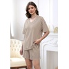 image:imageXIEERDUO Lounge Sets for Women Shorts Lightweight Summer Pajamas Set Sleepwear 2 Piece Sets Airport Vacation OutfitsBrown Stripes