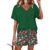 image:imageXIEERDUO Lounge Sets for Women Shorts Lightweight Summer Pajamas Set Sleepwear 2 Piece Sets Airport Vacation OutfitsGreen Floral